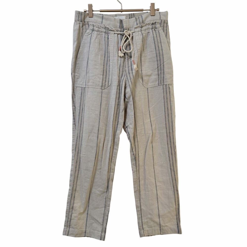 Anthropologie Seashore Stripe Linen Blend Pants Size SP Neutral Preppy Beachy - Picture 1 of 8
